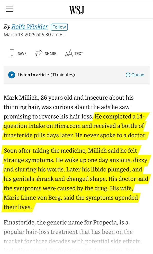 Hims - WSJ article snippet
